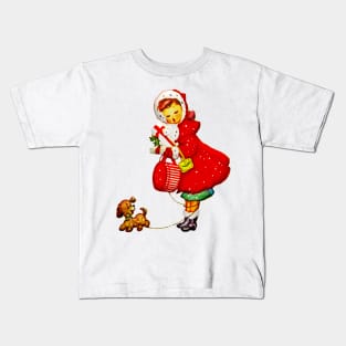 Vintage Christmas Girl and Dog Kids T-Shirt